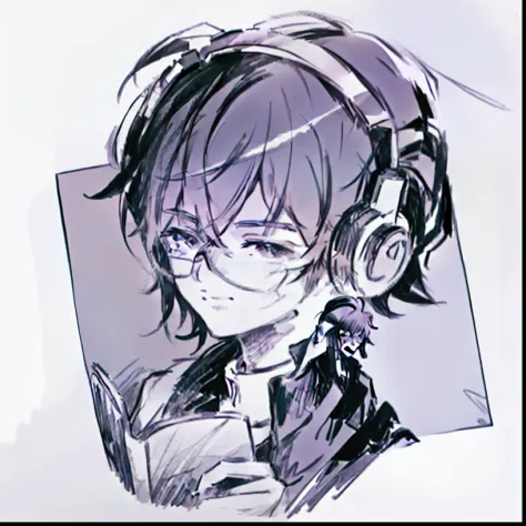 anime boy reading with headphones and glasses, high-quality fanart, anime moe art style, official fanart, in an anime style, ig ...