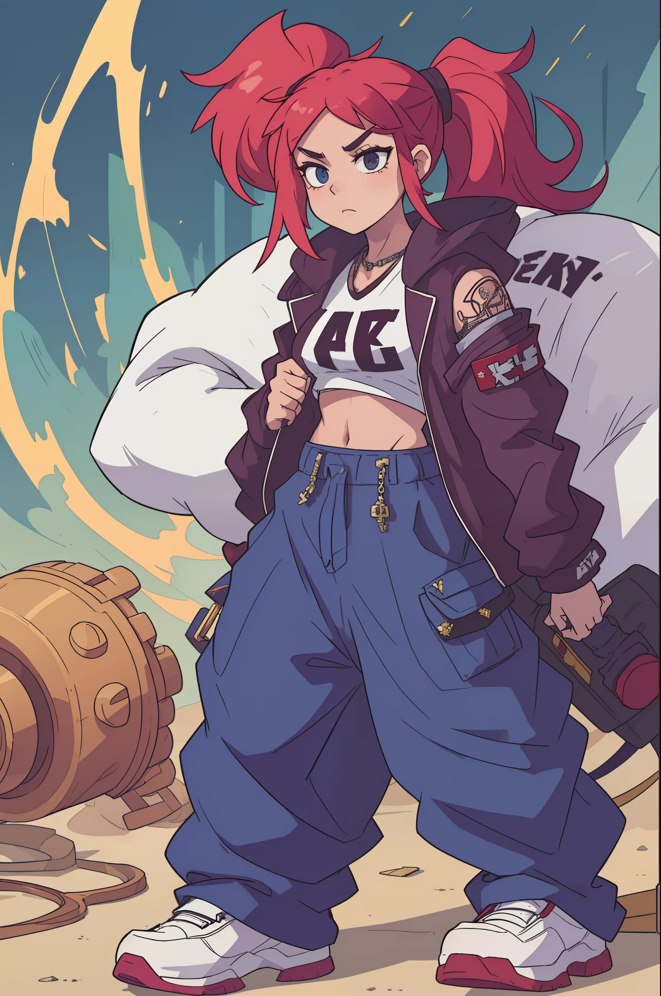 A cartoon of a woman with red hair and a jacket - SeaArt AI