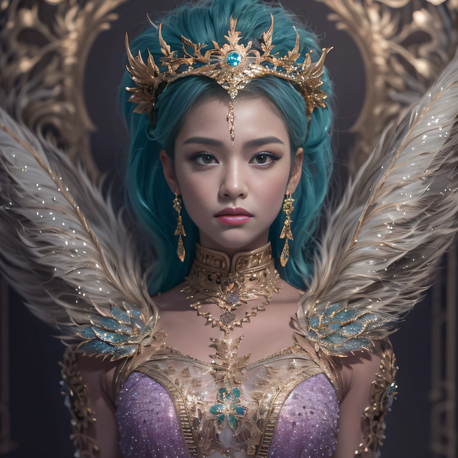 16k（tmasterpiece，k hd，hyper HD，16k）short detailed hair，Gold jewelry area in the back room，Female king ，Silver Dragon Protector （realisticlying：1.4），Python pattern robe，Purple-pink tiara，Snowflakes fluttering，The background is pure，Hold your head high，Be proud，The nostrils look at people， A high resolution， the detail， RAW photogr， Sharp Re， Nikon D850 Film Stock Photo by Jefferies Lee 4 Kodak Portra 400 Camera F1.6 shots, Rich colors, ultra-realistic vivid textures, Dramatic lighting, Unreal Engine Art Station Trend, cinestir 800，Hold your head high，Be proud，The nostrils look at people