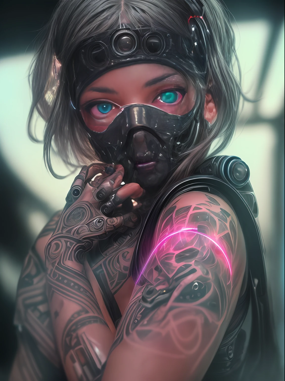 (highly detailed:1.2),(best quality:1.2),8k,sharp focus,(subsurface scattering:1.1),(nsfw:1.1), (award winning photograph:1.2),1girl, (many many detailed black tattoos on face:1.2), by emb-rrf-low,(many many thick black dark tattoos on body nose and eyes:1.2),(close shot:1.2), (separation of face segments:1.1), (deep seams on face and body:1.2)
(beautiful cyborg with scifi laser gun:1.3), (shooting lasers at enemy robots:1.3), (dynamic action pose:1.2),  neon glow under the skin
(very detailed clothes:1.2), (highly detailed background:1.3), RPG, Elden Ring, (scifi:1.2), (hyperrealistic:1.2), dramatic lighting,artstation, artgerm, greg rutkowski, alphonse mucha, trending on artstation, trending on deviantart, wlop