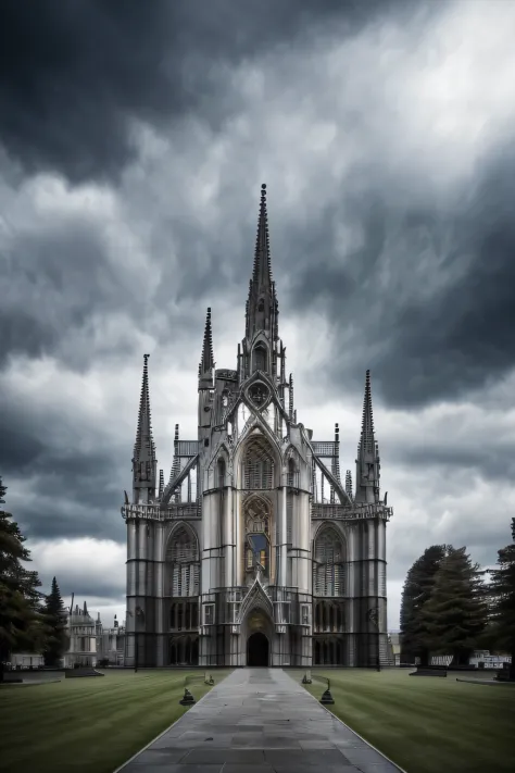 ((masterpiece, best quality)), 8k,Gothic architectural style, photographrealistic, hyperedetailed photo, mostly cloudy sky，