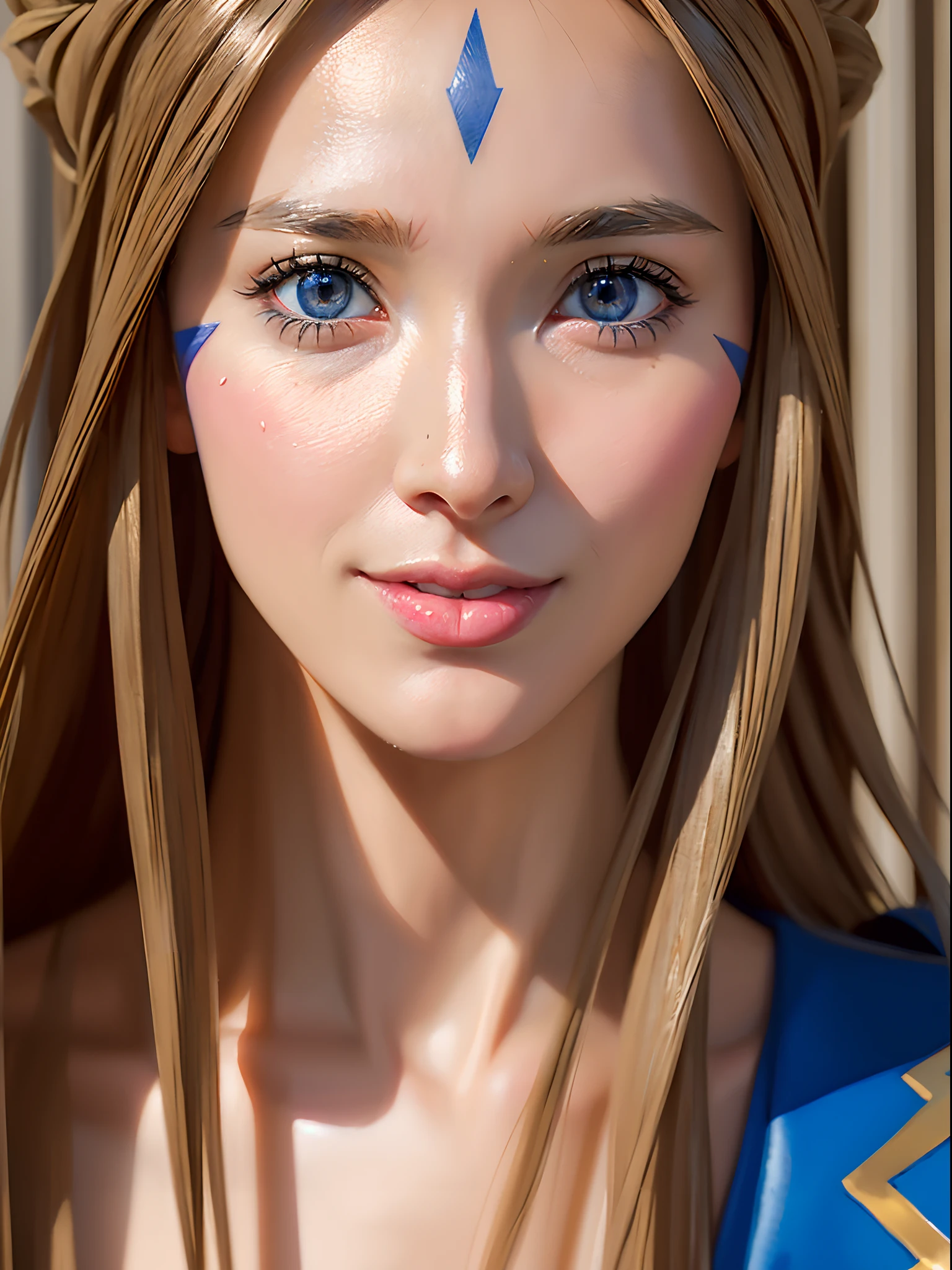 (obra de arte, melhor qualidade:1.4), (fechar-se:1.5), (foco facial), 1 garota, Sozinho, (Juventude europeia:1), Belldandy, Belldandy_azul_vestir,  Olhando para o visualizador, lindo sorriso, rosto bonito, Rosto altamente detalhado, olhos altamente detalhados, pele altamente detalhada, poros da pele, dispersão subterrânea, realista pupils, blush de rosto inteiro, lábios carnudos, fundo detalhado, profundidade de campo, iluminação volumétrica, foco nitído, absurdos, realista proportions, Boa anatomia, (realista, hyperrealista:1.4), 16k hdr,