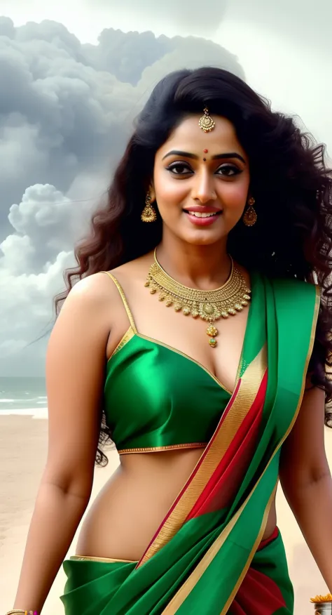 Curly hair indian actress with half saree dresss