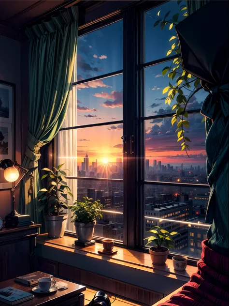 there is a room with a view of the city at night, scenery wallpaper aesthetic, wallpaper aesthetic, beautiful aesthetic art, bea...
