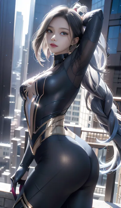 （tmasterpiece，4K分辨率，Ultra photo realsisim，The is very detailed），（White superhero theme，Glamorous，there's a girl on top of town，w...