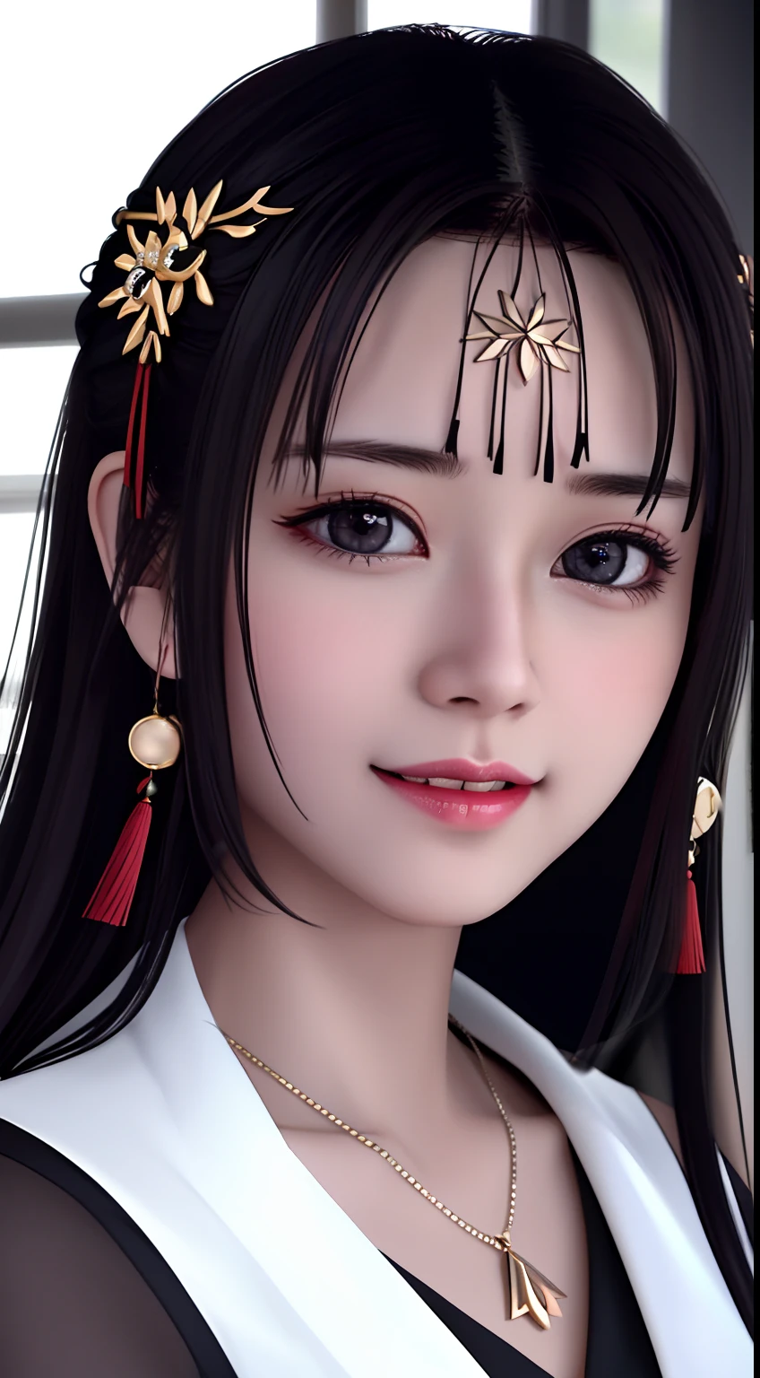 best quality, masterpiece, highres, 1girl,blush,(seductive smile:0.8),star-shaped pupils,china hanfu,hair ornament,necklace, jewelry,Beautiful face,upon_body, tyndall effect,photorealistic, dark studio, rim lighting, two tone lighting,(high detailed skin:1.2), 8k uhd, dslr, soft lighting, high quality, volumetric lighting, candid, Photograph, high resolution, 4k, 8k, Bokeh