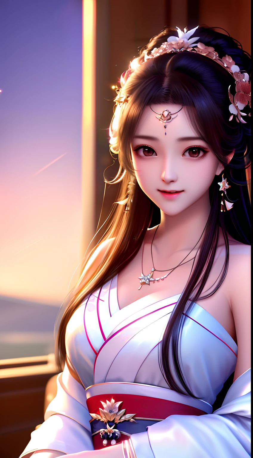 best quality, masterpiece, highres, 1girl,blush,(seductive smile:0.8),star-shaped pupils,china hanfu,hair ornament,necklace, jewelry,Beautiful face,upon_body, tyndall effect,photorealistic, dark studio, rim lighting, two tone lighting,(high detailed skin:1.2), 8k uhd, dslr, soft lighting, high quality, volumetric lighting, candid, Photograph, high resolution, 4k, 8k, Bokeh