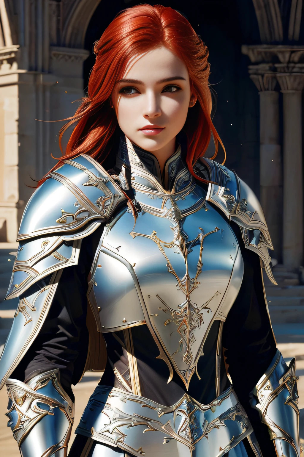 a woman in white armor and red hair, female redhead templar, stunning character art, female assassin, epic exquisite character art,beautiful character painting, female assassin bonita, video game character art, beautiful female knight, portrait of female paladin, medieval armor, medieval rpg game style , professional photography,(​masterpiece)(ultra realisitic),(Ultra Detailed),(best qualityer),(medieval woman :1.2),(ultra detaild),(blurred environment :1.5),(deep environment)