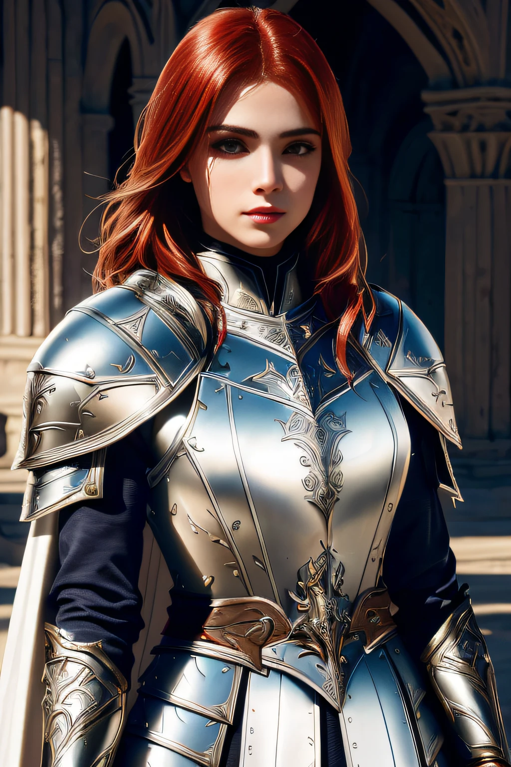 a woman in white armor and red hair, female redhead templar, stunning character art, female assassin, epic exquisite character art,beautiful character painting, female assassin bonita, video game character art, beautiful female knight, portrait of female paladin, medieval armor, medieval rpg game style , professional photography,(​masterpiece)(ultra realisitic),(Ultra Detailed),(best qualityer),(medieval woman :1.2),(ultra detaild),(blurred environment :1.5),(deep environment)