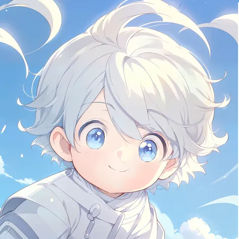 1 super cute boy, Clean background, HD Q version anime boy，3 year old boy，Fluffy white hair baby face，adolable，Dumb cute，Q versi...