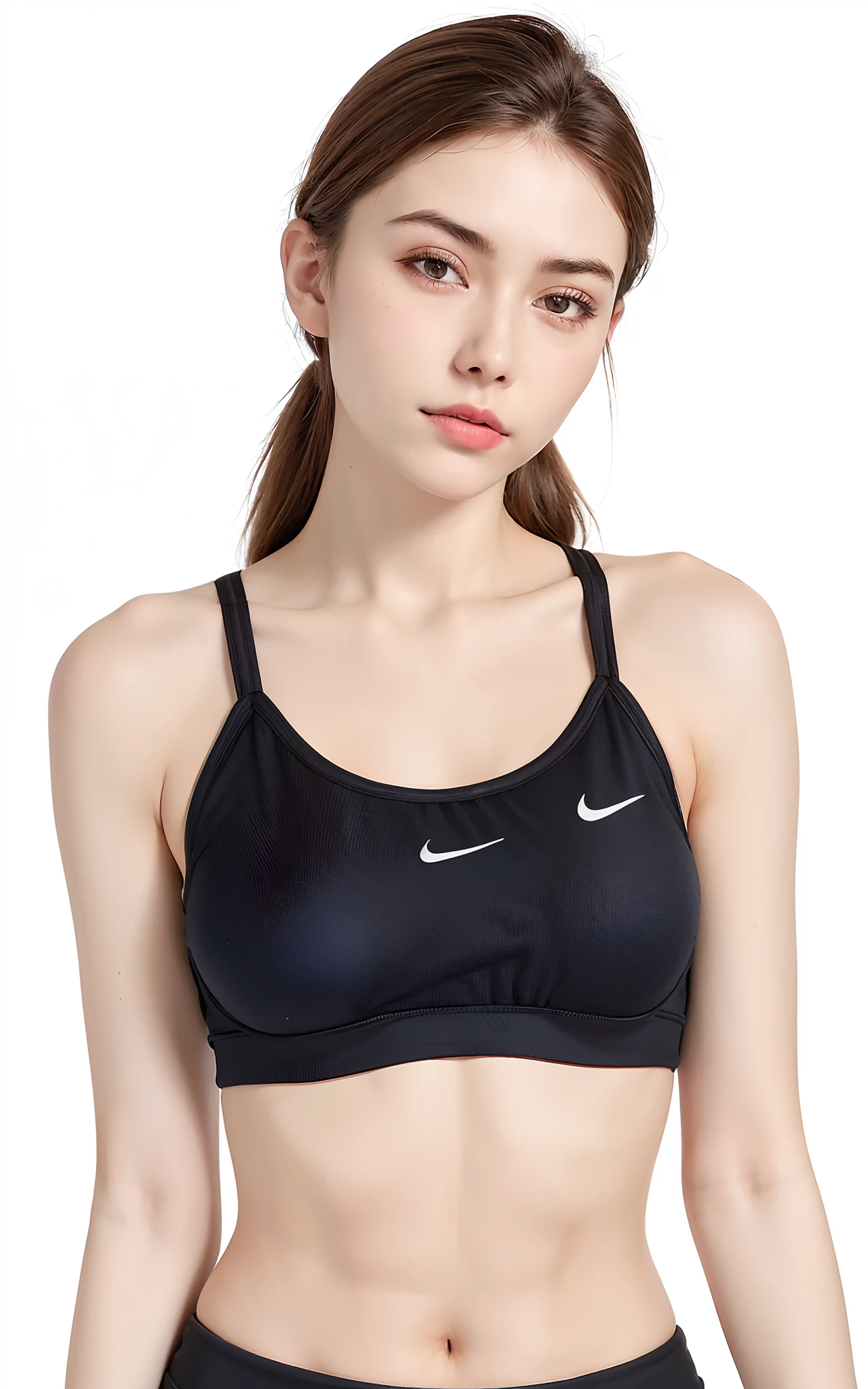 A closeup of a gorgeous woman in a gray sports bra top, sports bra, Esporte bom, brassier, sport bra and shirt, detailed sports bra, sport bra and shorts, roupas esportivas, Bralette, roupas esportivas, two piece workout clothes, tight push up bra, camisa Nike, sport bra and dark blue shorts, roupas esportivas fofas, in a bra