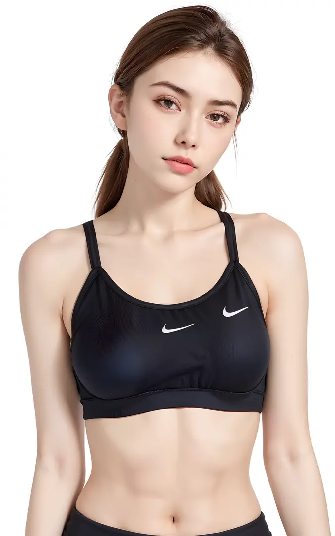 A beautiful woman in a sports bra, top e shorts posando para uma foto,  Esporte bom, sports bra, sport bra and shirt - SeaArt AI