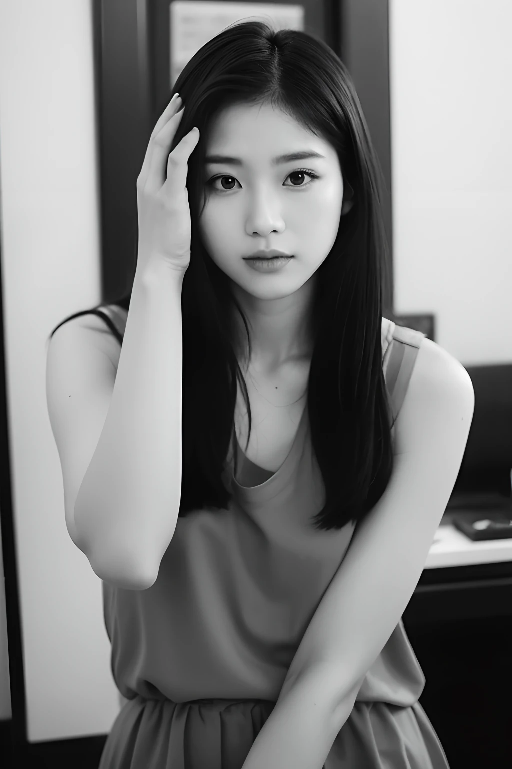 Photo of a Beautiful Korean kpop idol Woman, Summer, lecherous, filmgrain, Ilford HP5, 80mm