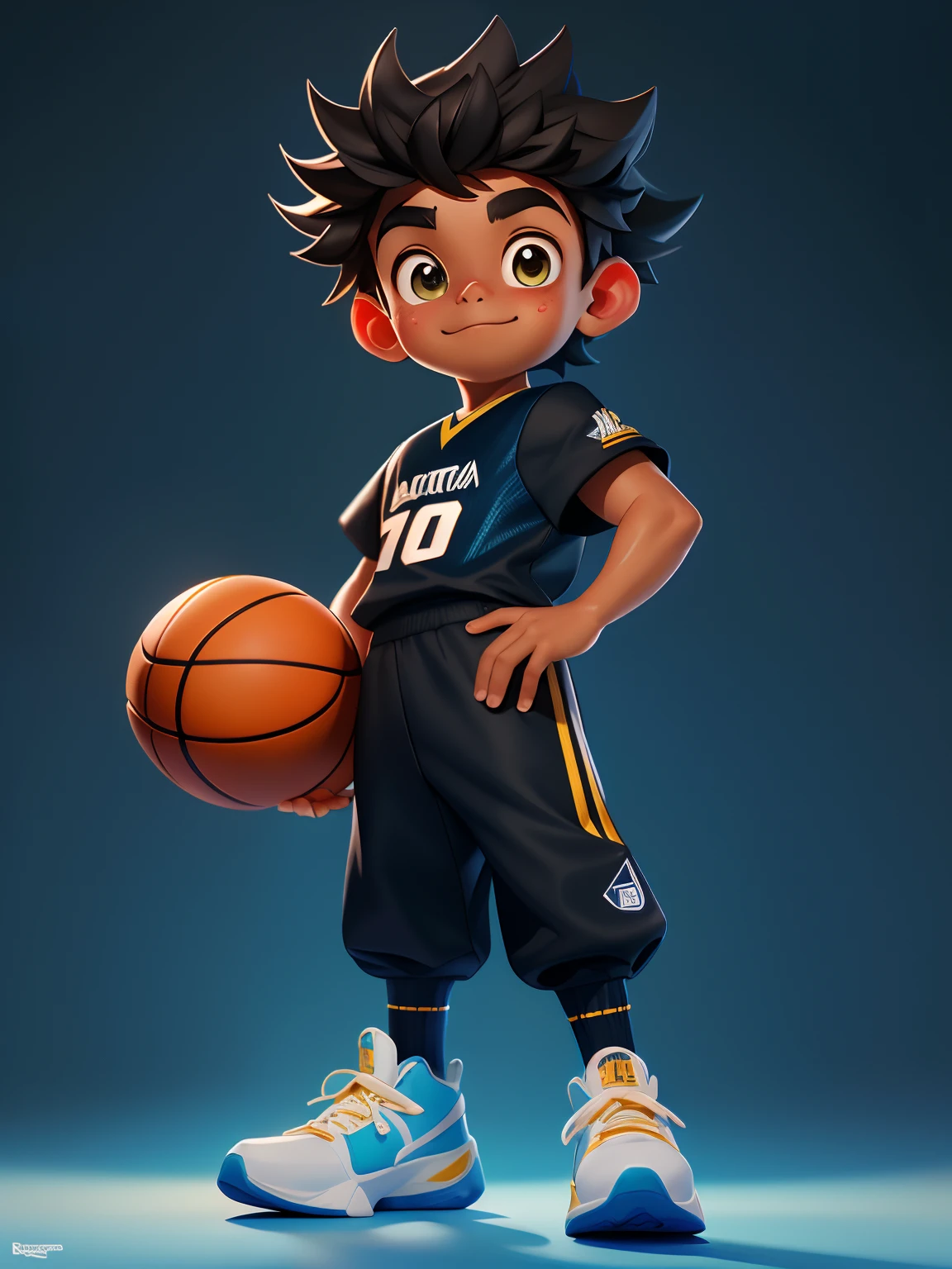 Menino negro de 10 anos，rumo ao futuro，obra-prima，MaiorQualidade，（（fotorrealista：1.4））obra-prima，（obra-prima，Melhor qualidade na melhor das hipóteses）Cinco garotinhos fofos，Vestindo basketball shoes，bola de basquete，Olhos Elaborados，sorriso feliz，pano de fundo limpo，Renderização，iluminação，muito delicado bonito，CG altamente detalhado，tamanho do arquivo enorme，super detalhamento，超Uma alta resolução，Uma alta resolução，Muito detalhado，（（olhos e rostos muito detalhados）），olhos lindamente detalhados，rosto muito delicado， iluminação perfeita，Luz facial，Cores Naturaienino de 10 anos）, fundo branco e simples