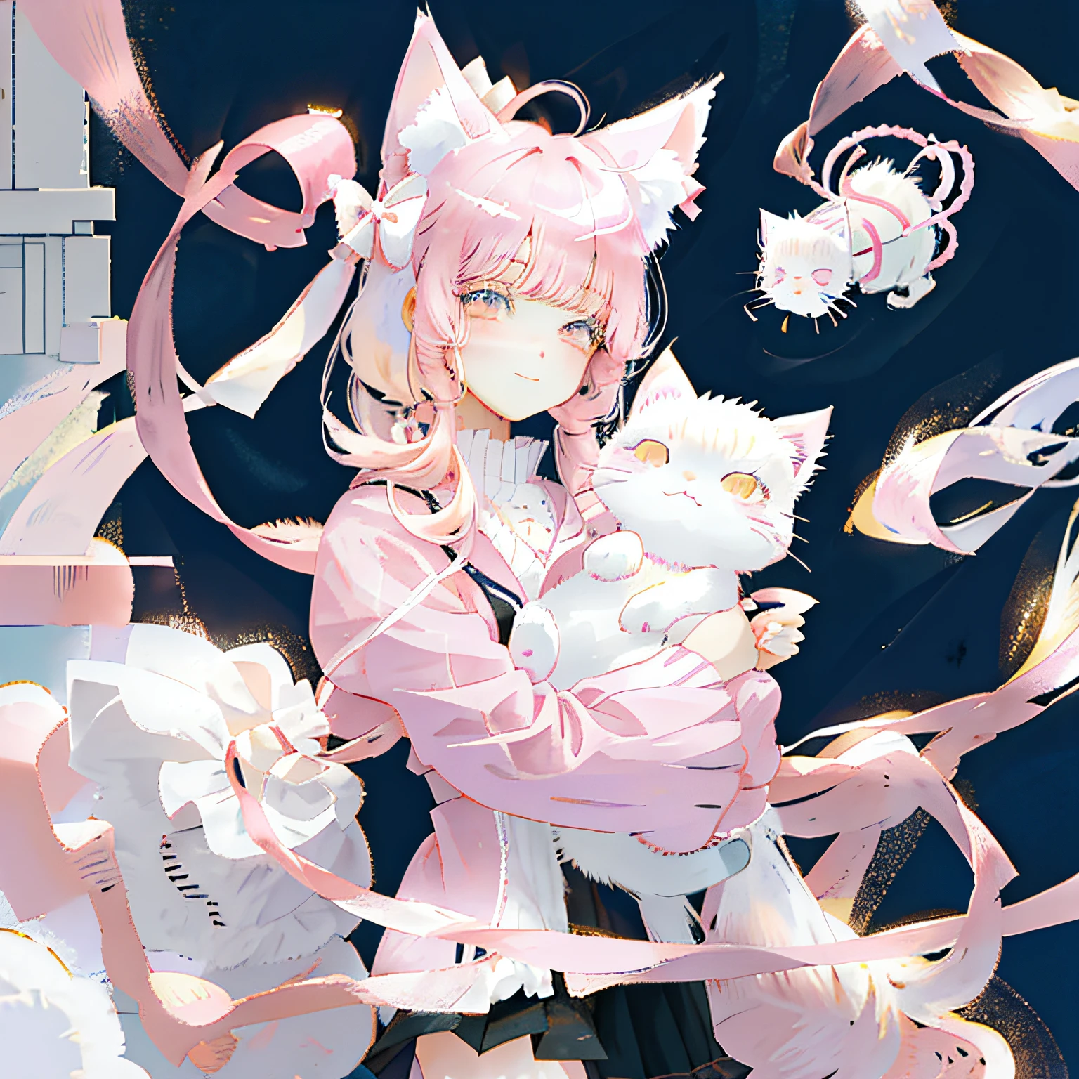 Anime girl with pink hair holding a white cat in her arms, Very beautiful anime cat girl, beautiful anime catgirl, cute anime catgirl, anime girl with cat ears, very beautiful cute catgirl, anime catgirl, anime cat, White Cat Girl, Attractive cat girl, beautiful young catgirl, Girl with cat ears, Cat girl, In anime style