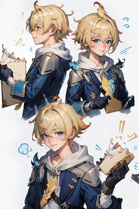 (masterpiece), (best quality), (ultra detailed),(disheveled hair),(illustration), (1boy), short blond hair, blue jacket, blushin...