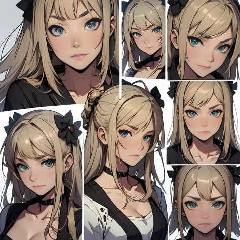 Anime style, greenhead woman style sheet, range of emotions expressions six views --auto --s2