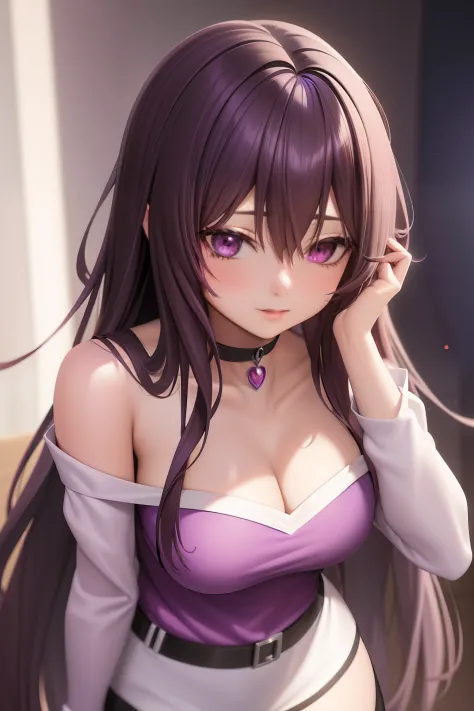 Anime girl p with long hair and purple eyes, purple dress，Smooth anime CG art, Realistic anime 3 D style, attractive anime girls...
