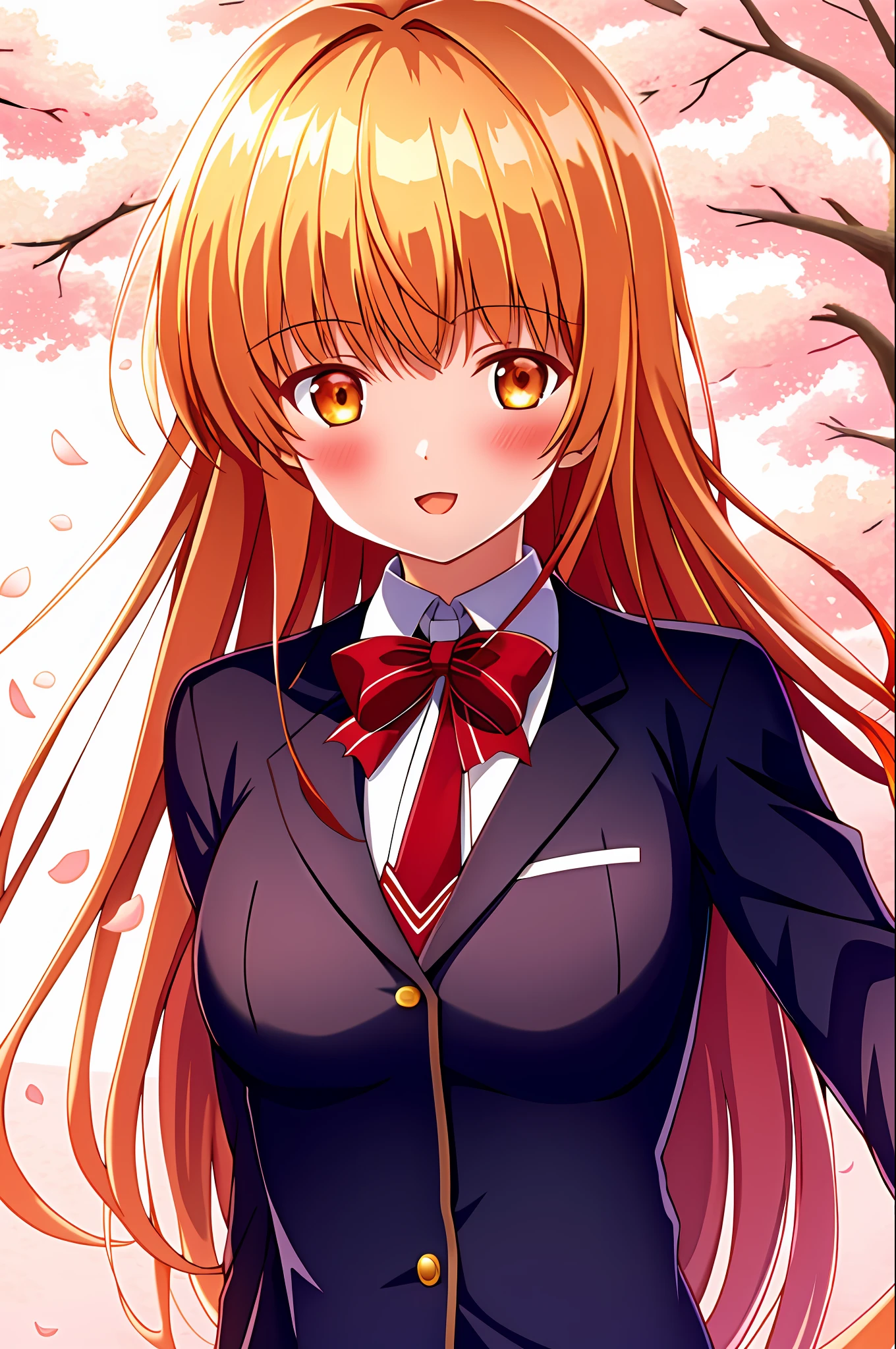 masterpiece, best quality, highres, game cg, 1girl, shiina mahiru, cherry blossoms, petals, flying petals, wind, upper body