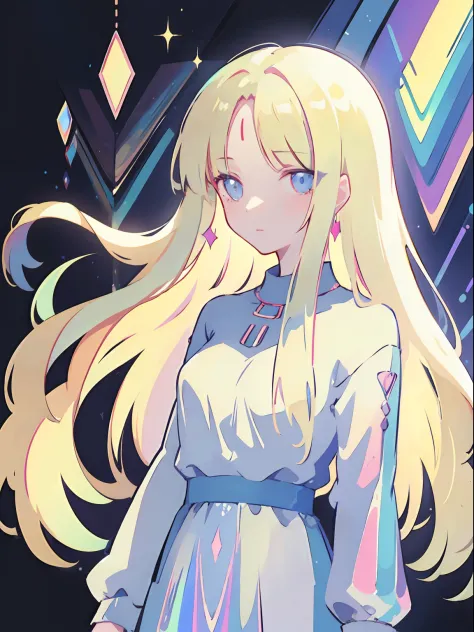 Mature woman, light blue eyes, blonde hair, forehead, Long hair, plastic, Transparent clothes, ((holographic)), ((gas))