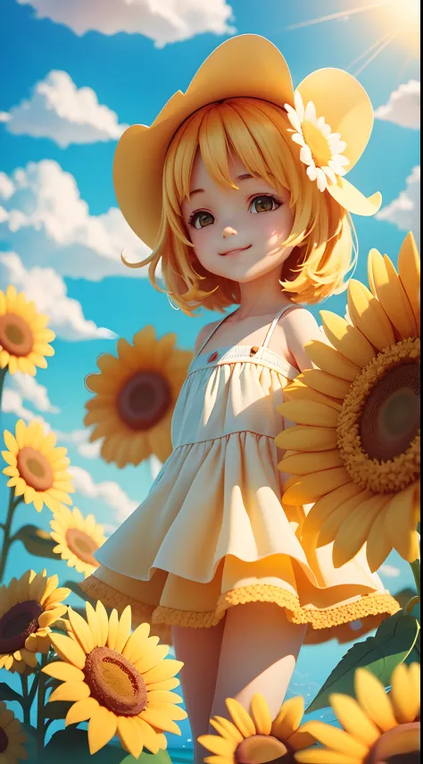 summer clouds, sun flowers frames the image, symmetric composition, sunny weather ,sky, sunny, colorful, happy and happy summer ...