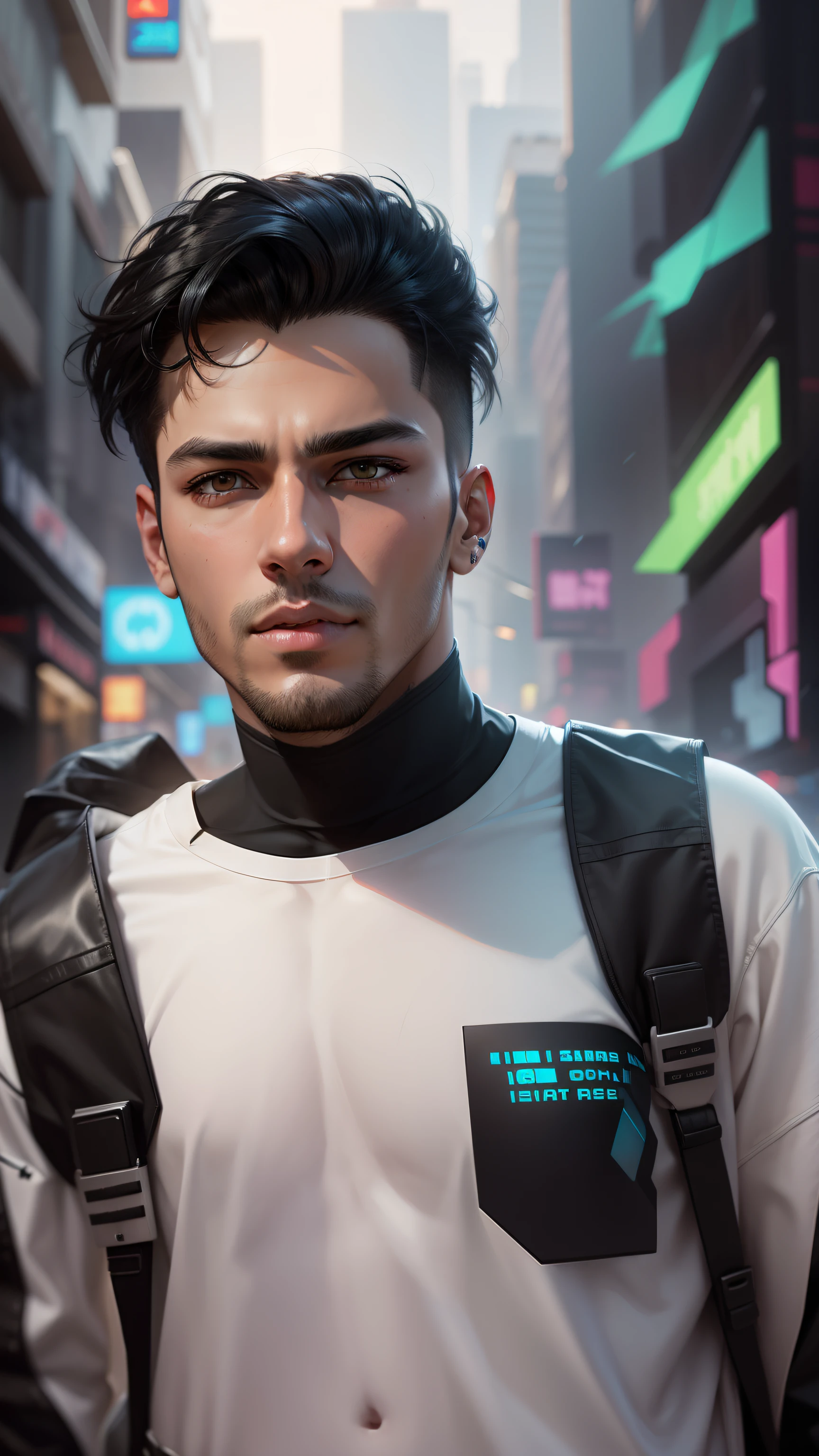 Change background, black hair colour , cyberpunk handsome boy , realistic face , ultra realistic ,