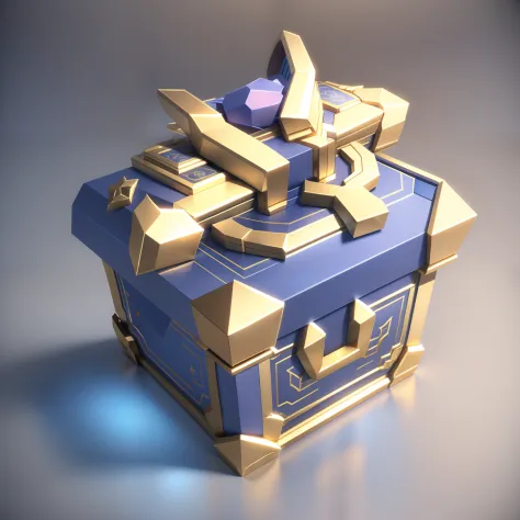 White gift box，Tied with a blue ribbon，gameicon，ornate decoration，tmasterpiece，best qualtiy，ultra - detailed，tmasterpiece，HD transparent background，a 3D render ， Blender cycle， volumettic light， No Man，reification，fanciful