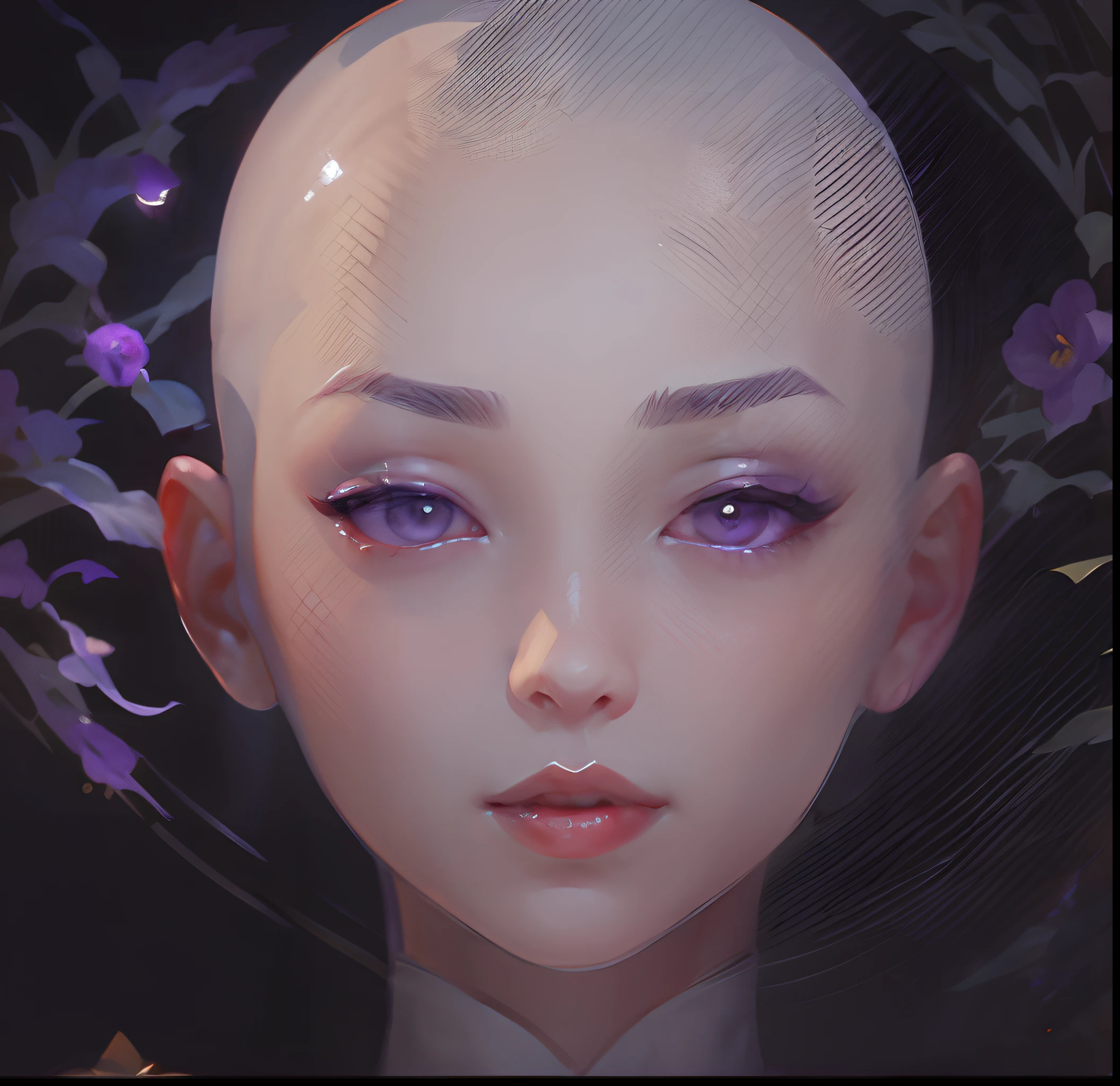 girl, (no_hair:1), bald_head, bald_head, bald girl, No sideburns, (closed_mouth:1.3,red lips, 8k, masterpiece, best quality,artbook,game_cg,wallpaper,85mm, depth of field,8k, ultra sharpness, rtx, octane, (no_light:1), (No shadows:0.5),
Floodlighting, urple eyes, glowing eyes, parted lips,