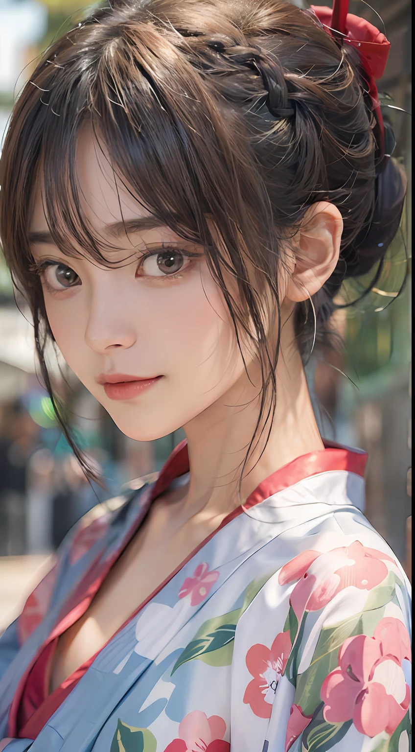 ​obra maestra、1 hermosa chica、Un ojo detallado、ojos hinchados、de primera calidad, 超Una alta resolución, (Realidad: 1.4), Fotografías originales,iluminación cinematográfica、japonés、Asian Beauty、ambiente limpio、Super belleza、Piel hermosa、un delgado、(Un hiperrealista)、(alta resolución)、(8k)、(muy detallado)、(mejor ilustración)、(ojos bellamente detallados)、(ultra detallado)、(fondo de pantalla）、（Una cara detallada）、mirando al espectador、bien detallado、Una cara detallada、pureerosfaceace_v1、muy sonriente、Flequillo diagonal de 46 puntos、mirando hacia adelante、Use un yukata de colores brillantes.、El cofre es grande、Ojos de color negro、El cuerpo mira hacia adelante.、Árboles vívidos de la calle、(((El área del dobladillo está muy abierta., revelando los pies descalzos y el área púbica.))、(((no es bueno)))、(((No uses bragas)))、((El vello púbico crece en la zona púbica.))、mejillas enrojecidas、(((cuerpo completo como)))、senos pequeños、Tenso、pechos grandes cintura delgada、muslo flaco、pierna delgada、Piel hermosa、((El yukata está muy perturbado..))、