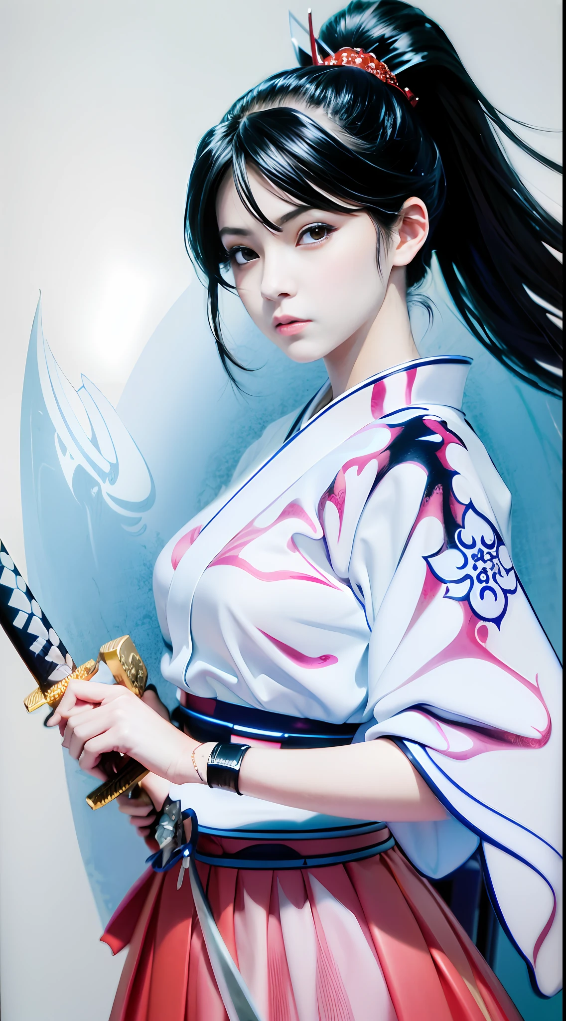 Un primer plano de una mujer sosteniendo una espada en un dibujo en blanco y negro, shohei otomo, katana, Masayoshi Suto y el germen del arte, ella está sosteniendo una espada katana, desenvainando su katana, mujer samurái, inspirado en Masamune Shirow, kunoichi, inspirado por Harumi Hironaka