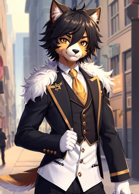 (furry art, uploaded on e621:1.4), 1boy, (solo_focus), (male) (furry:1.5) anthro, (upper body:1.3), on street, solo focus, detai...