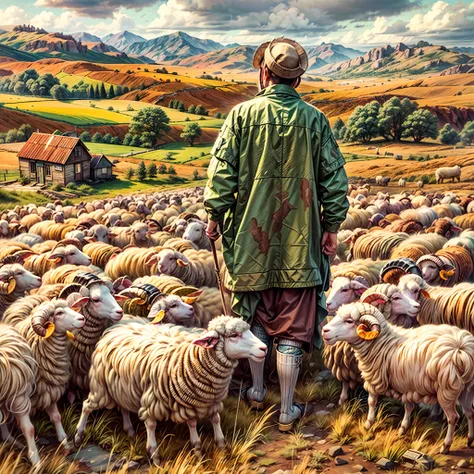 Hyperdetailed illustration, pastoral landscape, vivid imagery conveying ...