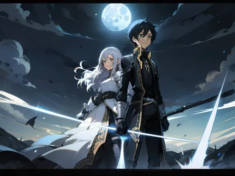 kirito com luna runcandel em um campo. frente a frente conversando. luna runcandel wears armor on her body already kirito does n...