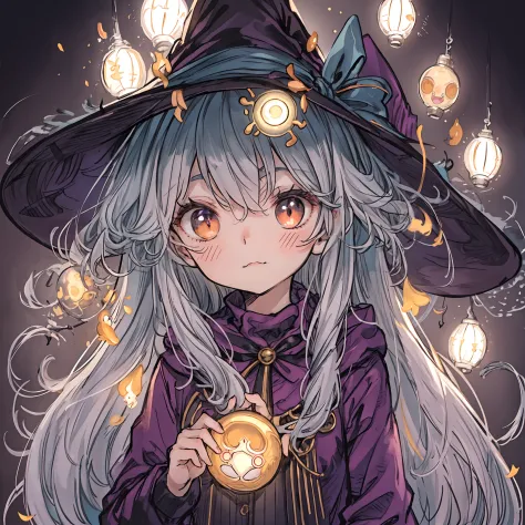 witch, magic, light up, pop up, round face, loli face, small eyes, hair over one eye