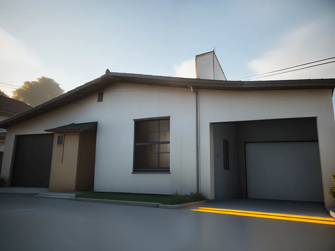 There is a picture of a house with a garage next door, Lumion Pro Rendering, Directed by: CeFerí Olivé,renderizar 3 d, renderizado em unidade 3 d, renderizado em unreal 3 d, renderizado em unreal engine 3d, 3d final render, 3 d finalrender, renderizado no ...