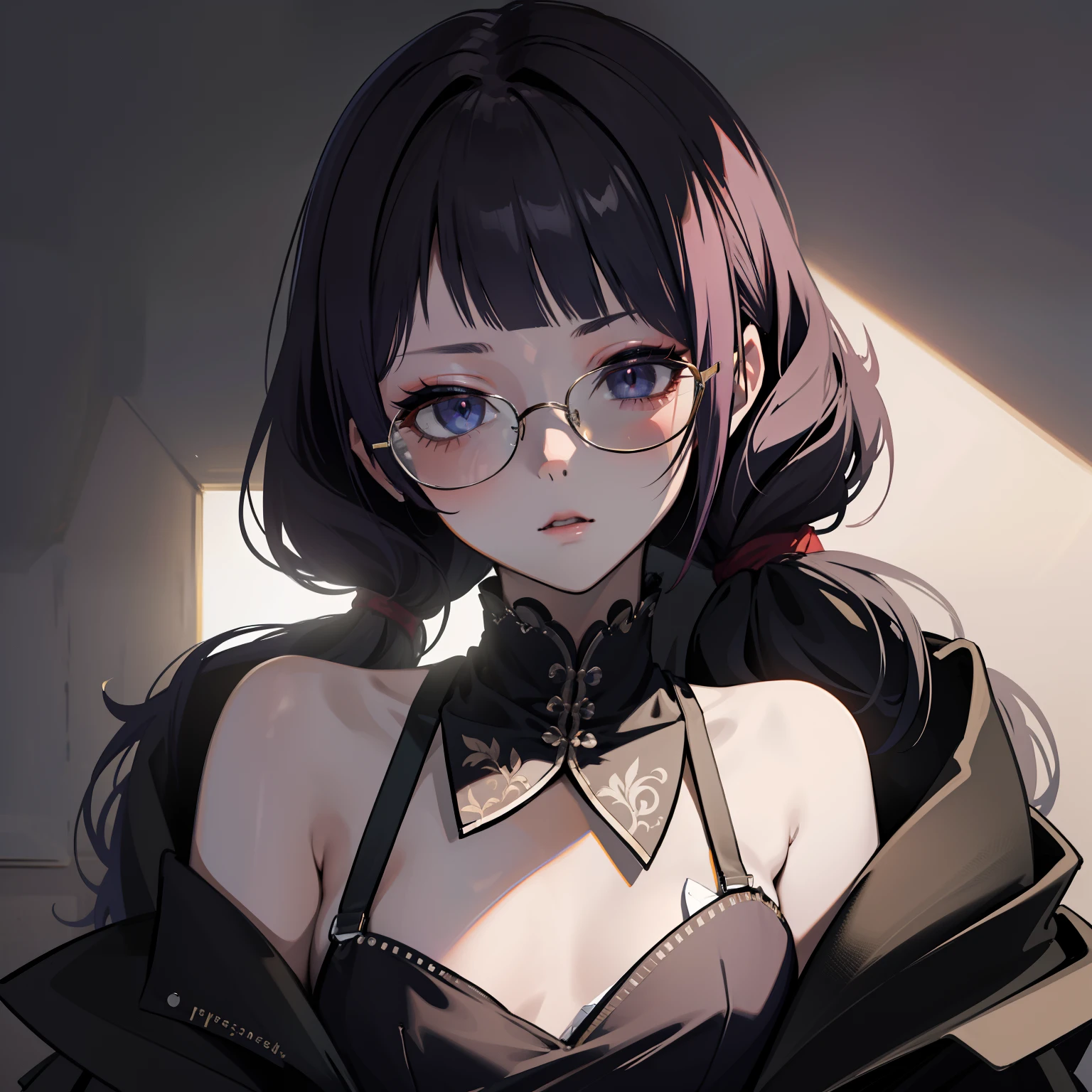 A frustrated look on his face、full body Esbian、wears glasses、maid clothes、look at viewr, Master masterpiece、top-quality、The ultra -The high-definition、Top resolution、ighly detailed、Professional Lighting、CG Illustration、Thin、Very cute、small tits