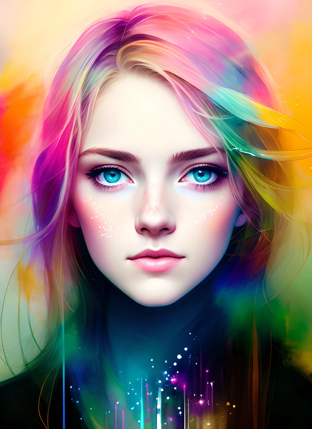 woman with agnes cecile, glowing design, pastel colors, ink drops, autumn lights