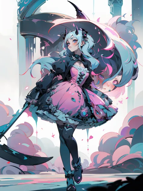 una mujer con un vestido negro sosteniendo una espada, con cuernos negros, with demonic horns, Anime Girl Cosplay, Black gothic ...