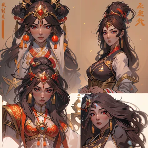 a close up of a strong amazon woman in her 30's, with red eyes and brown hair, wearing a black and red belly dancer attire, surrounded by giant orbs made of slime, a heroine with red eyes, female mage with sun power, middle-eastern princess, standing in a ...