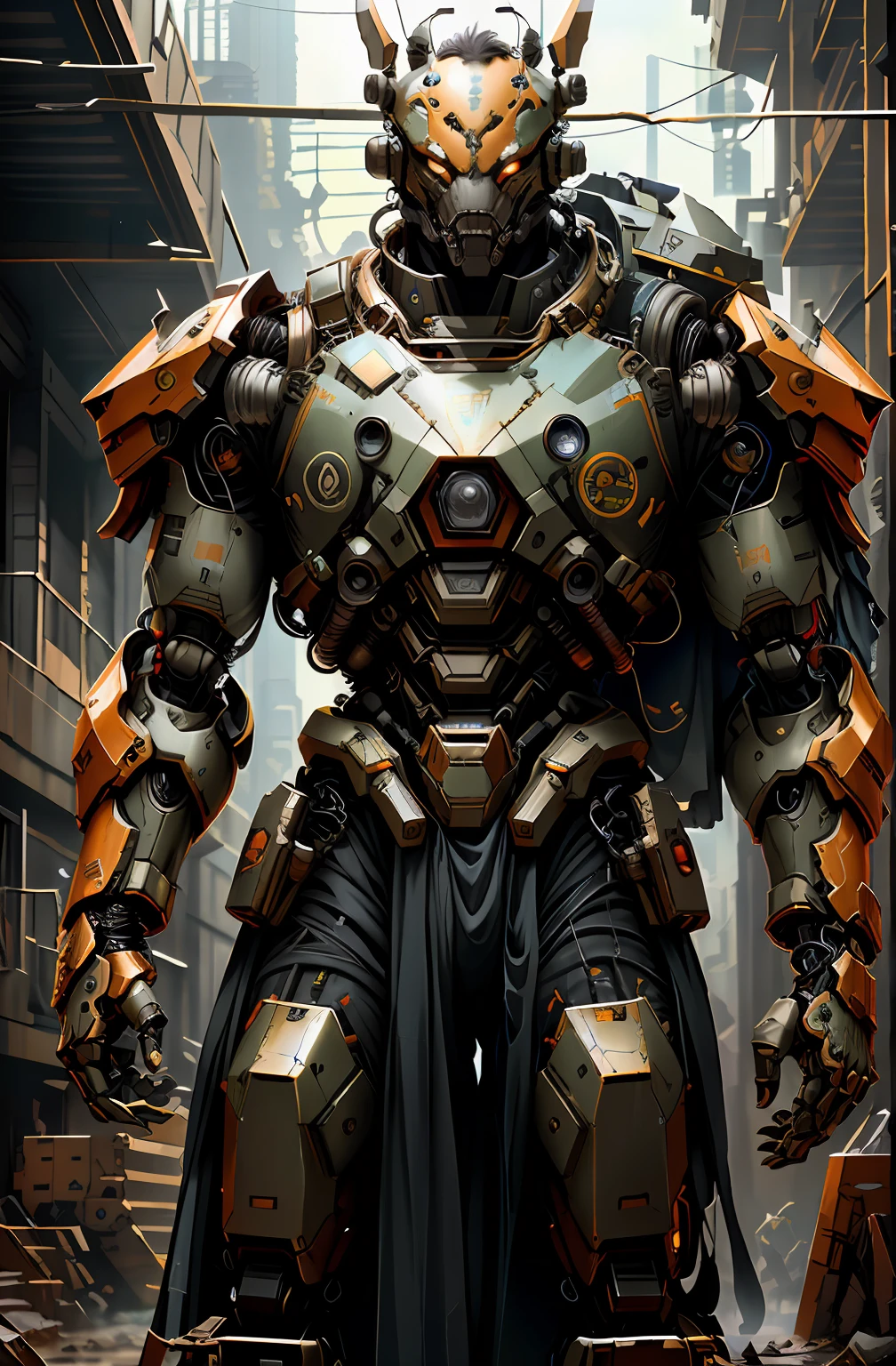 There is a robot standing in the building, epic scifi character art, epic sci-fi character art, ultra detailed game art, wojtek fus, High quality digital concept art, Alexander Ferra Mecha, detailed digital concept art, Mecha suit, bionic scifi alexandre ferra, painterly humanoid mecha, epic scifi character art，Chinese dragon elements