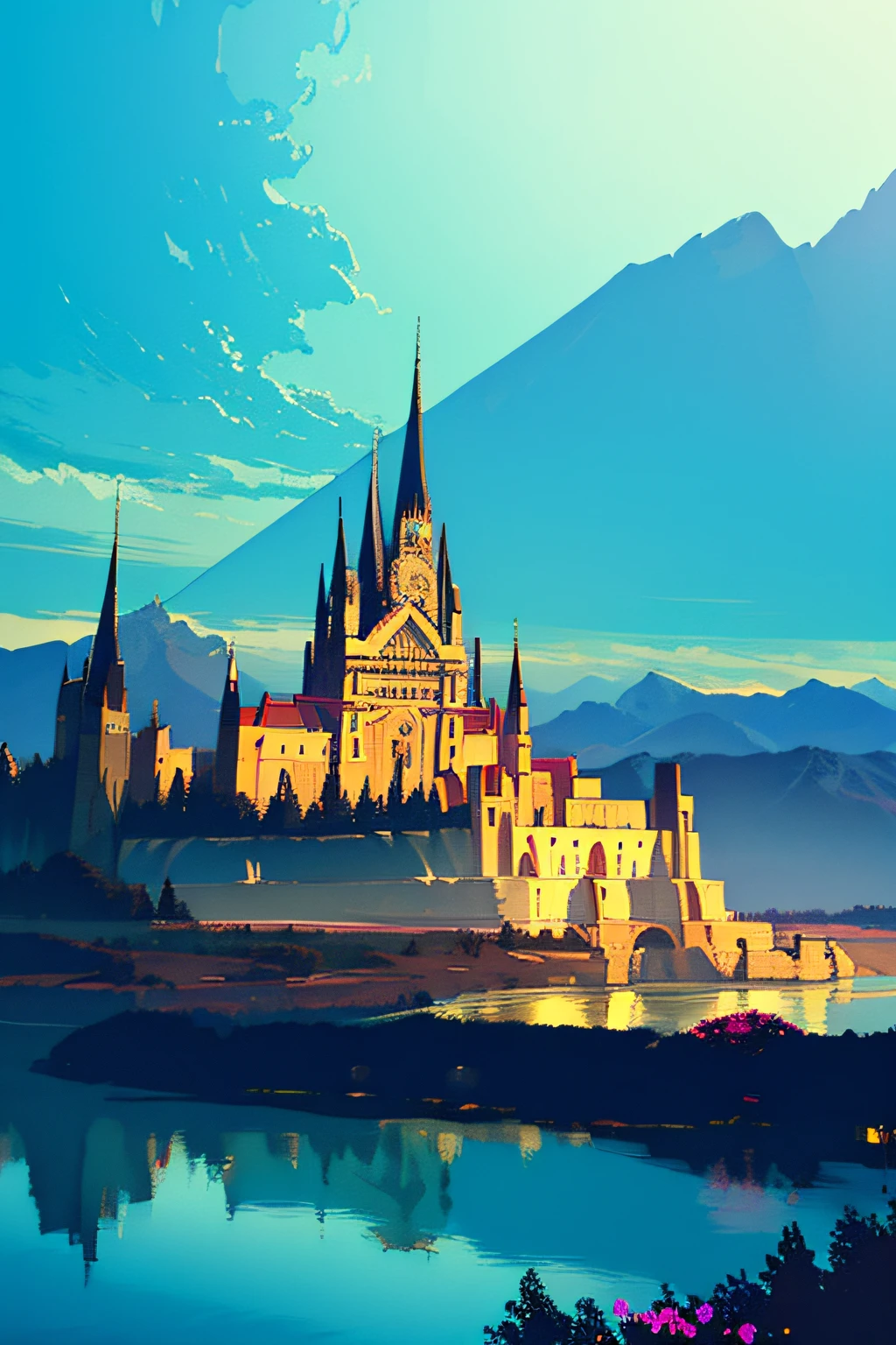 (extremely detailed CG unity 8k wallpaper),(((masterpiece))), (((best quality))), ((ultra-detailed)), (best illustration),(best shadow), ((an extremely delicate and beautiful)),dynamic angle,floating,

The detailed castle, (((the best building))),

mist encircles the mountains,fairyland,dynamic angle,classic,(detailed light),feather, nature, (sunlight), river, forest,flowers,beautiful and delicate water,(painting),(sketch),(bloom),(shine)