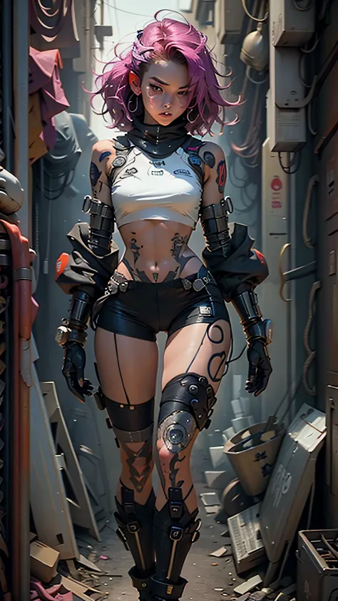 Woman body defines cybernetic body parts，Short underwear，Thigh tattoos