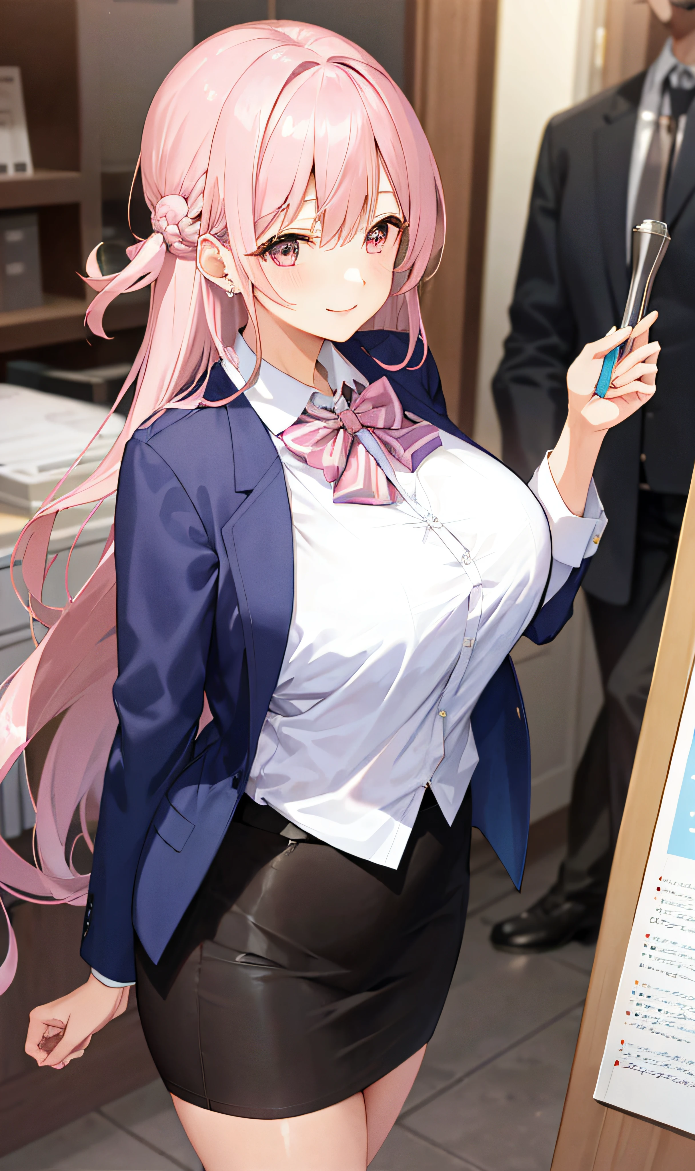 Anime girl in a short skirt and jacket holding a cell phone - SeaArt AI