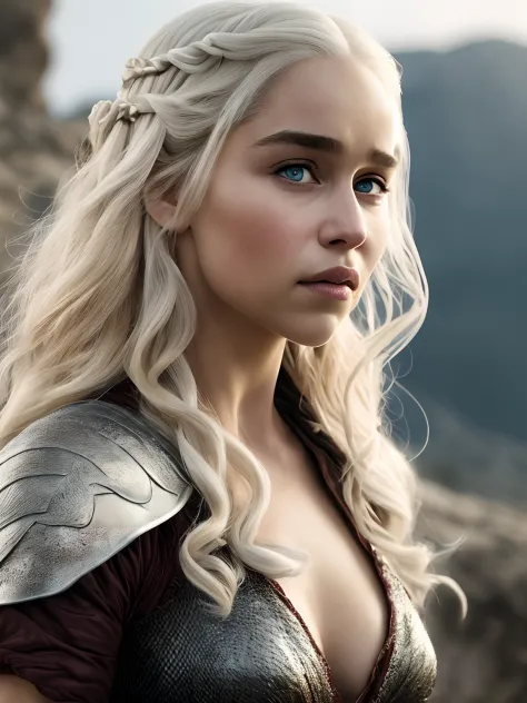 hyper real photo of [daenerys targaryen|Emilia Clarke] with pet (dragon:1.1), beautiful, sexy, 1girl with dragon, blond, close-u...