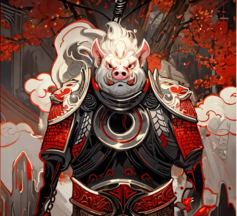 Hideous-looking, Fierce and evil, buck teeth, Pig, Big ears,, Demonize, unholy, head portrait,, Pig ears, the new Chinese style, onmyoji, Extreme light and shadow,  angle of view, Anime style, Chiaroscuro, Depth of field, Ray tracing, reflective light, ,Su...