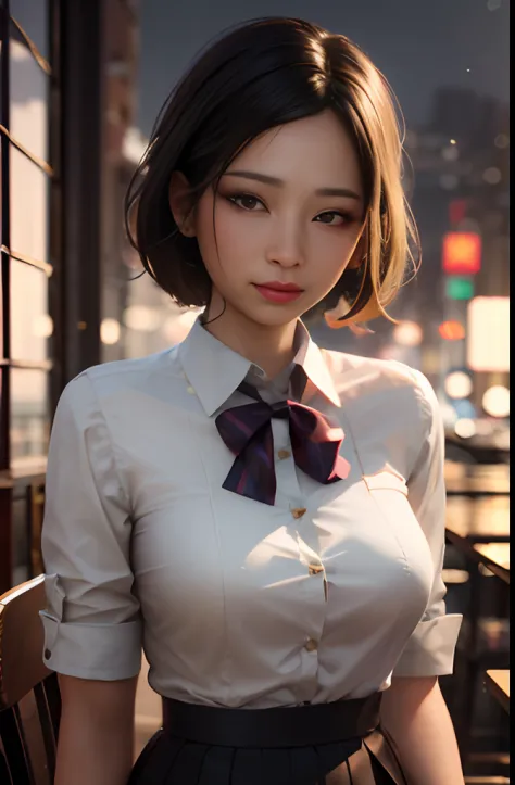 There is a woman taking a picture wearing a dress shirt, a hyperrealistic schoolgirl, a hyperrealistic schoolgirl, photorealisti...