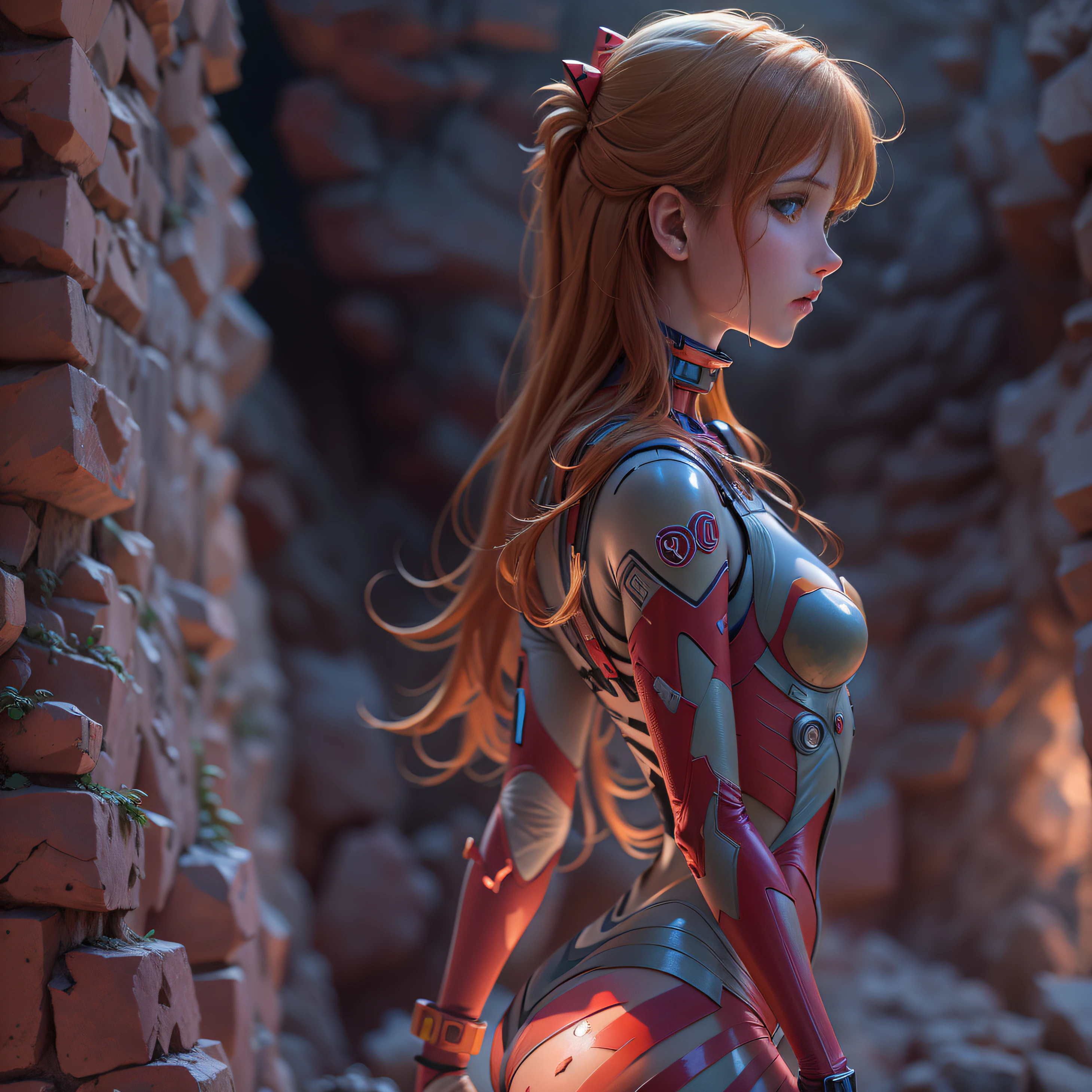 1 fille, Asuka Langley Shikinami, Se promener dans une ville en ruine dans un désert au coucher du soleil, pierres rouges, ((yeux bleus)), ((taches de rousseur sur le visage)), en plugsuit transparent, ((parfait)), ((petit cul)), (((Robe à décolleté en V profond))), tracé laser, NVIDIA RTX, Super résolution, Irréel 5, Diffusion souterraine, Textures PBR, Post-traitement, Filtrage anisotrope, profondeur de champ, netteté et netteté maximales, Textures multicouches, Albédo et cartographie spéculaire, ombrage de surface, Simulation précise des interactions lumière-matériau, proportions parfaites, Représentation d&#39;octane, éclairage bicolore, ISO faible, balance des blancs, règle des tiers, large ouverture, 8K RAW, sous-pixels à haute efficacité, convolution sous-pixel, particules lumineuses