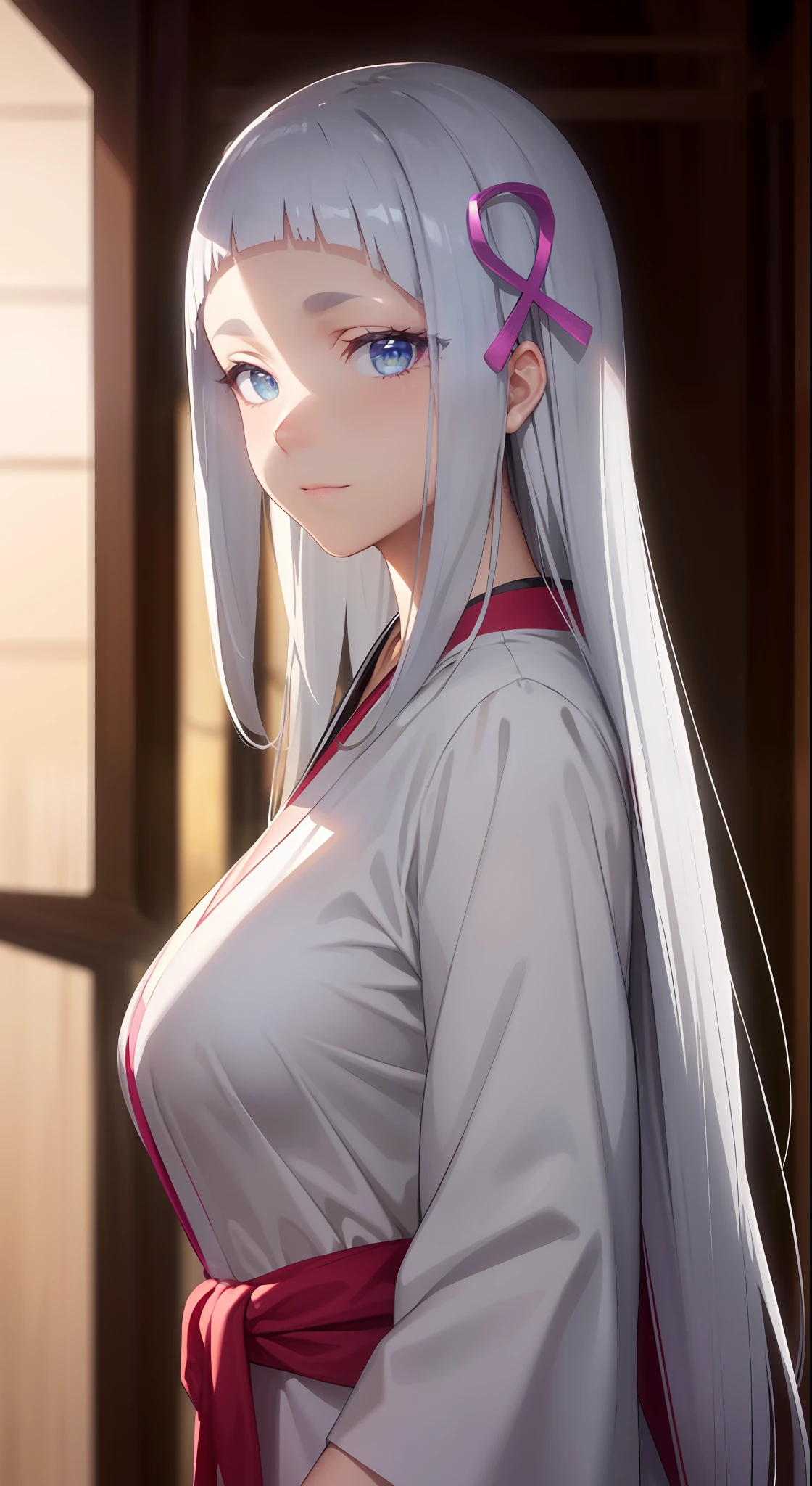 hair ornament, very long hair, japanese clothes, professional artwork, Intricate Details, field of view, sharp focus, detailed painting, photorealistic lighting, trending on pixiv, Standing at attention, ((large breasts:1,3)), Beautiful body,Beautiful Nose,Beautiful character design, perfect eyes, perfect face, looking at viewer, SFW,official art,extremely detailed CG unity 8k wallpaper, perfect lighting,Colorful, Bright_Front_face_Lighting, (masterpiece:1.0),(best_quality:1.0), ultra high res,4K,ultra-detailed, photography, 8K, HDR, highres, absurdres:1.2, Kodak portra 400, film grain, blurry background, bokeh:1.2, lens flare, (vibrant_color:1.2), shikkoku_yorihime, (seductive look), ((looking at viewer, front body pose))