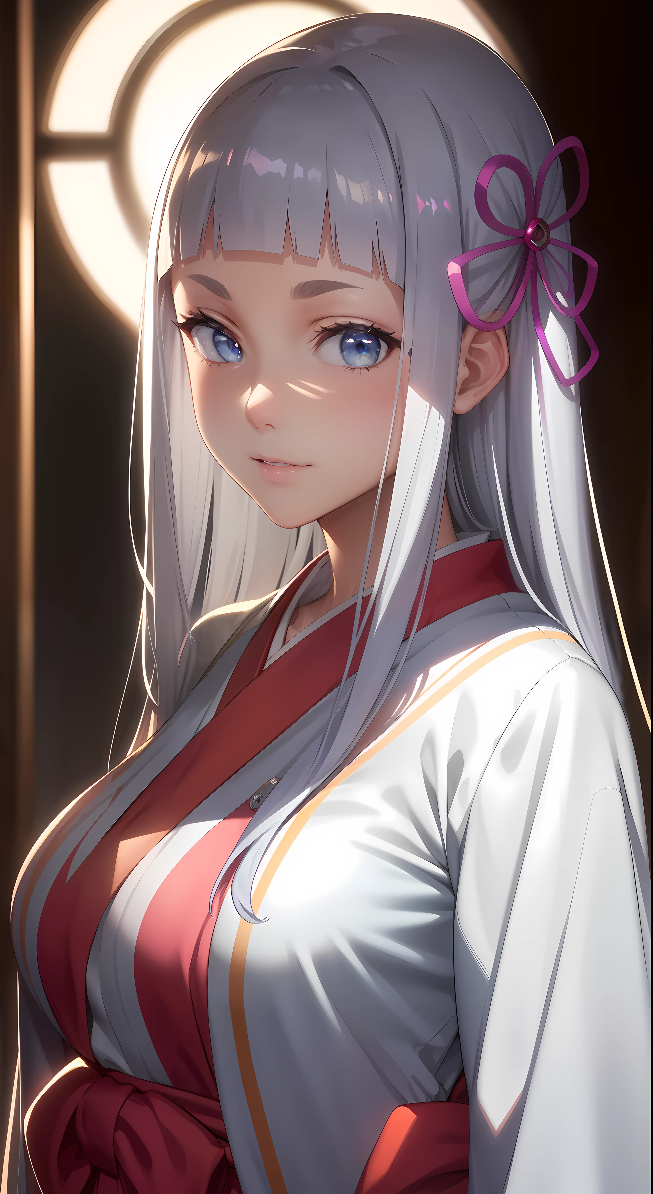 hair ornament, very long hair, japanese clothes, professional artwork, Intricate Details, field of view, sharp focus, detailed painting, photorealistic lighting, trending on pixiv, Standing at attention, ((large breasts:1,3)), Beautiful body,Beautiful Nose,Beautiful character design, perfect eyes, perfect face, looking at viewer, proper clothes,official art,extremely detailed CG unity 8k wallpaper, perfect lighting,Colorful, Bright_Front_face_Lighting, (masterpiece:1.0),(best_quality:1.0), ultra high res,4K,ultra-detailed, photography, 8K, HDR, highres, absurdres:1.2, Kodak portra 400, film grain, blurry background, bokeh:1.2, lens flare, (vibrant_color:1.2), shikkoku_yorihime, (seductive look), ((looking at viewer, front body))