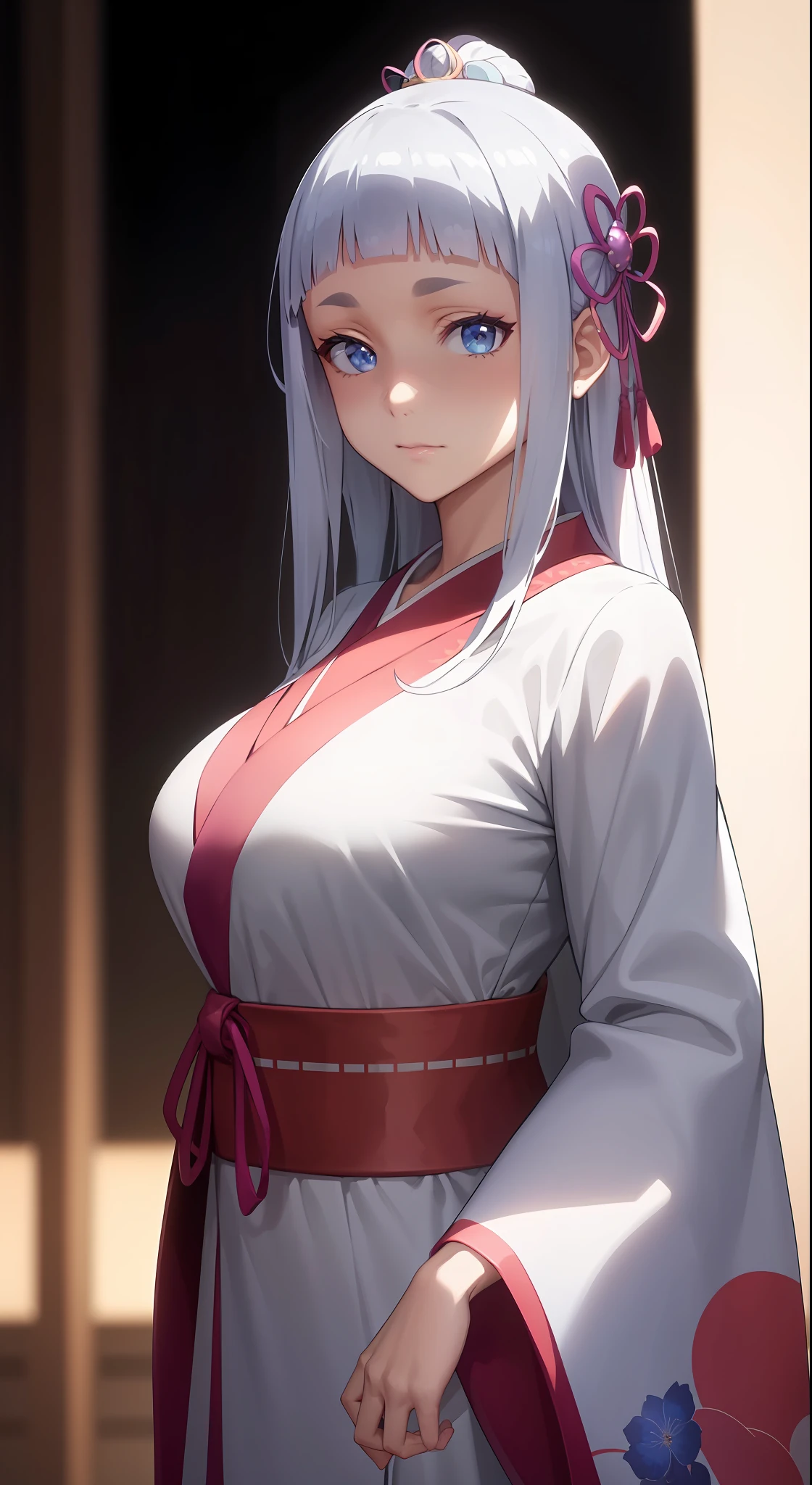 hair ornament, very long hair, japanese clothes, professional artwork, Intricate Details, field of view, sharp focus, detailed painting, photorealistic lighting, trending on pixiv, Standing at attention, ((large breasts:1,3)), Beautiful body,Beautiful Nose,Beautiful character design, perfect eyes, perfect face, looking at viewer, proper clothes,official art,extremely detailed CG unity 8k wallpaper, perfect lighting,Colorful, Bright_Front_face_Lighting, (masterpiece:1.0),(best_quality:1.0), ultra high res,4K,ultra-detailed, photography, 8K, HDR, highres, absurdres:1.2, Kodak portra 400, film grain, blurry background, bokeh:1.2, lens flare, (vibrant_color:1.2), shikkoku_yorihime, (seductive look), ((looking at viewer, front body))